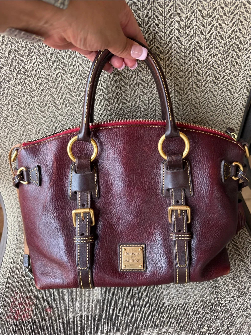 Dooney & Bourke Dark Brown Leather  Satchel with Gold Hardware